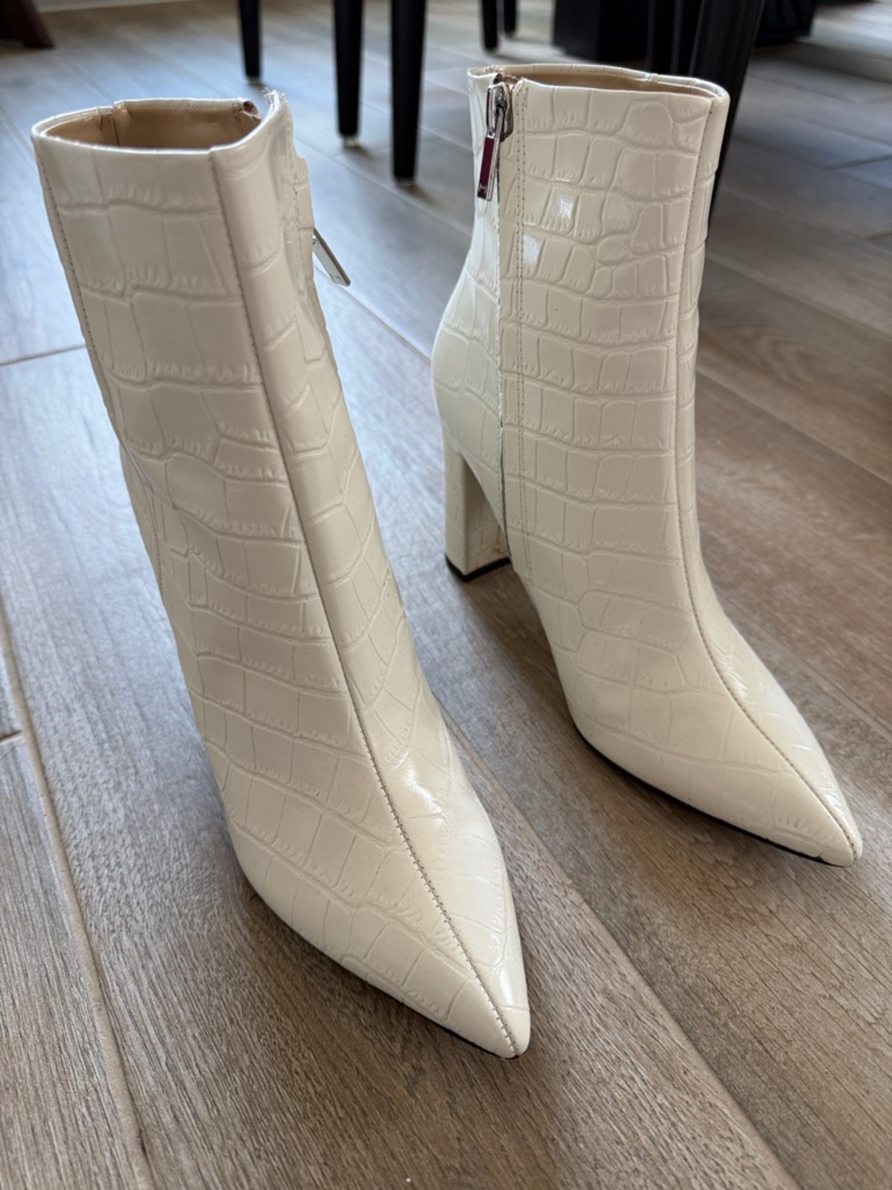 Marc Fisher White Croc-Embossed Pointed Toe Booties